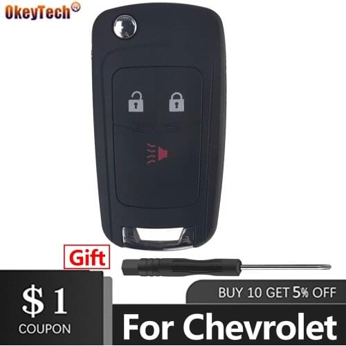 OkeyTech Folding Flip Remote Key Fob 3 Buttons Replacement Car Key Case Shell for Chevrolet Spark 2012 2013 2014 2015 2016