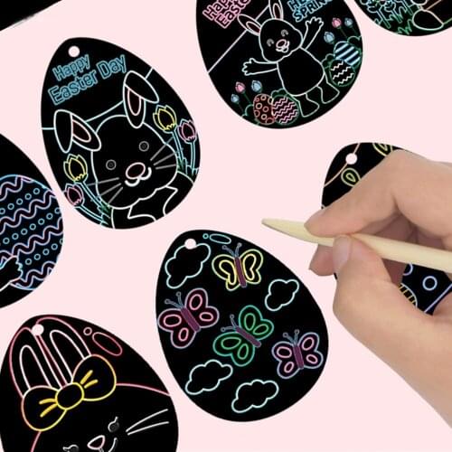 Omilut 26pcs/36pcs Scratch Easter Ornaments Art Egg Decoration for Children Happy Easter Craft Kit Toys for Kids Party Favors