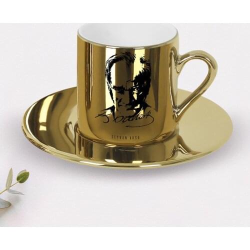 Personalized Ataturk Themed Mirrored Gold Turkish coffee Fincanı-13