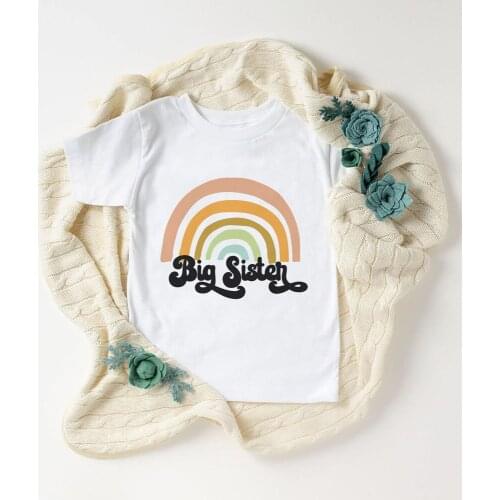 Letter Rainbow Sister Printing Casual Girls Clothes Unisex T Shirt Girl Kawaii Kids Tshirt Boys Shirts 2 3 4 5 6 7 8 9 Years Old