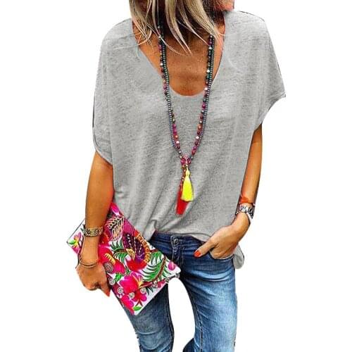 Plus Size Women Shirts Tops Casual Candy Color V Neck Short Sleeve T-Shirt Summer Female Loose Casaul Top Oversized 6 Colors