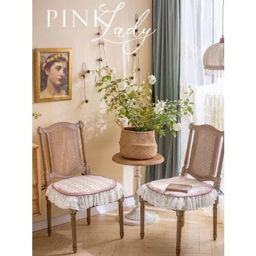 American Light Luxury French Style Velvet Chair Cover Seat Coushion with Inner Exquisite Lace Edge Pink Stool Covers Decoration