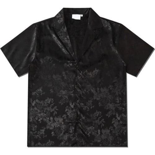 Harajuku Men Shirts Black Flower Print Short Sleeve Single Breasted Loose Shirt 2020 Hip Hop Beach Casual Streetwear Unisex