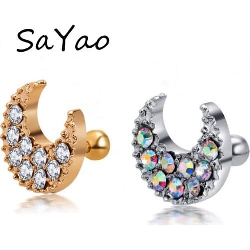 SaYao 1 piece 6mm Length 16G Lip Ring Labret Earring Nail Bone Barbell Crystal Moon Star Helix Tragus Ear Piercing Body Jewelry