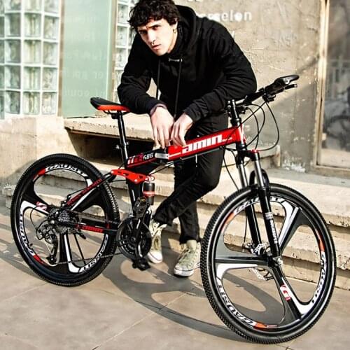 Mountain Bike Trail Folding Bikes Bicycle 26" 21 Speed Men MTB Lightweight Carbon Steel Frame Dual Suspension Disc Brake