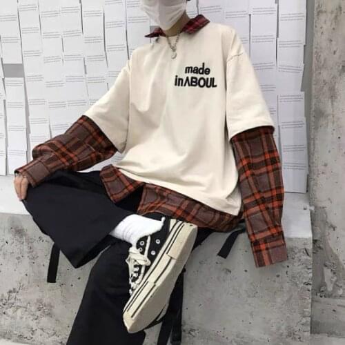 Deeptown Kawaii Hoodies Korean Style Women Long Sleeve Pullover Plaid Sweatshirt 2021 Oversized Streetwear Kpop Tracksuit Female