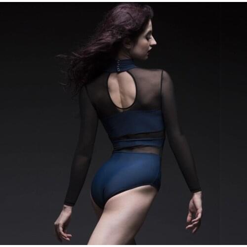 Adult Ballet Dance Leotard Back Hollow Gauze Spandex Splice Dancewear Aerial Yoga High Neck Tight Yoga Clothes Ladies Ballerina