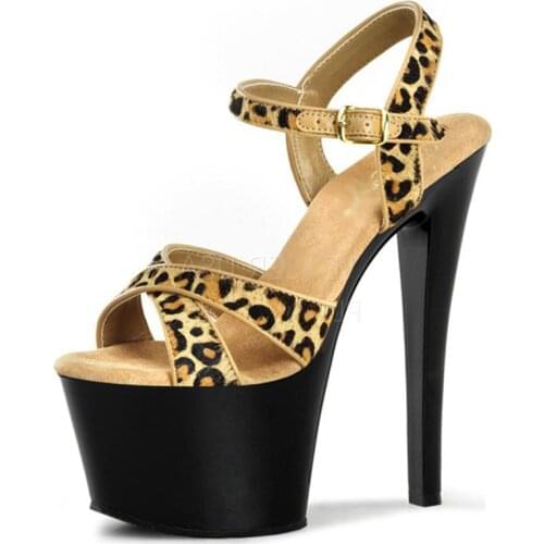 17 cm super high heels unique glass with thick with sandals leopard clubs in Europe and day high Code size shoes