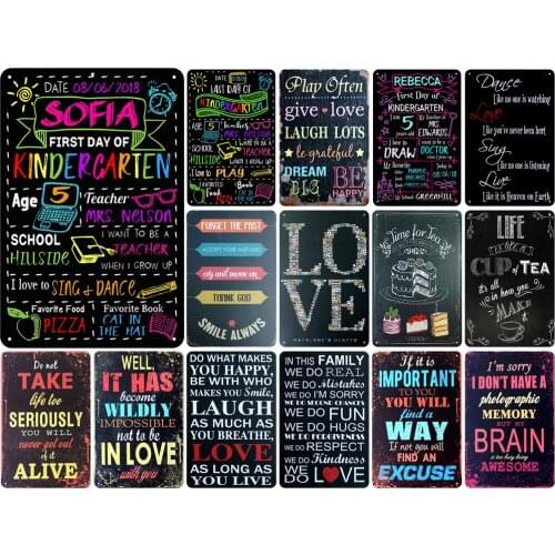 Vintage Metal Poster of Sofia First Day of Kndergarten Life Love Family Alive for Tiki Bar Childroom Decor Tin Sign Kids Gift
