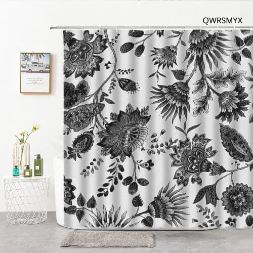 3D Grey Flower Shower Curtains Plant Floral Printing Bathroom Curtain Door Curtain Home Decor Background Cloth Bathroom Products