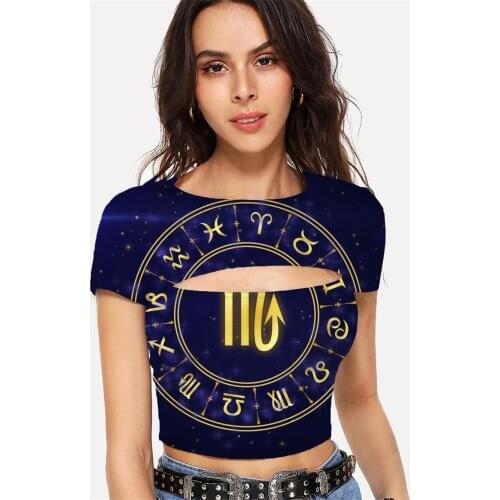 Somepet Scorpio T-shirt Women Galaxy Tshirt Printed Character T-shirts 3d Novel Navel Bare Short Sleeve Hip Hop Short Streetwear