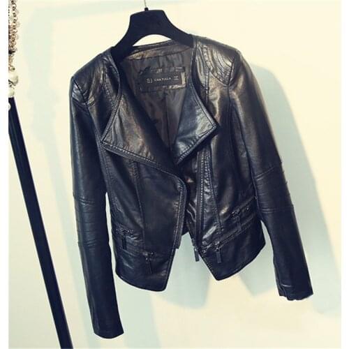 Gowyimmes 2021 Womens New Korean Version PU Coat Short Jacket Stand Collar Slim Faux Leather Jacket Women Short Paragraph PD446