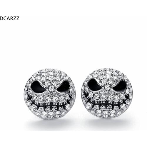New Jack Silver Color Circle Small Earrings Nightmare Before Christmas Cartoon Gothic Jewelry Women Crystals Skull Stud Earrings
