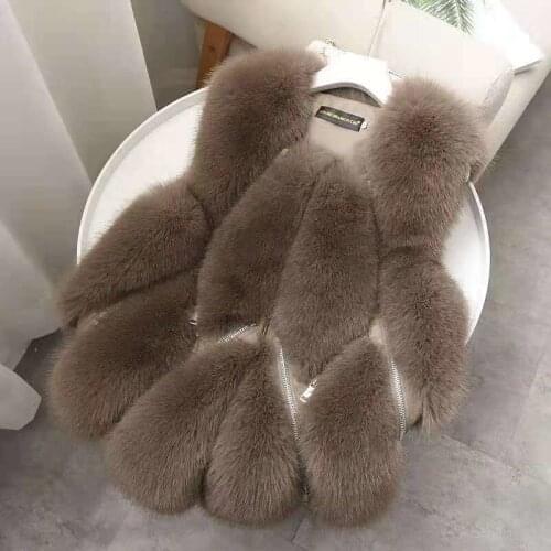 Autumn Winter New Imitation Fox Fur Grass Vest 2021 Womens Splicing Fashion Sleeveless Waistcoat Zippers Casaco Feminino Inverno