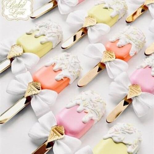 10pcs Acrylic Ice Cream Sticks Mirror Popsicle Stick Cake Topper Kids Crafts DIY Handmade Making Crafts Baby Shower Kids Gift