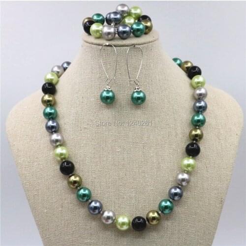 12mm Natural Multicolor Seashell Round Beads Necklace Chain Bracelet Set Girls Christmas Gifts Jewelry Making Accessories Crafts