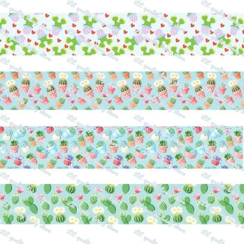 16-75MM Cartoon Cactus printed Grosgrain Ribbon 50 Yards/Roll Tape Clothing Bakery Hairbow Gift Wrapping Accessory Hairbow Head