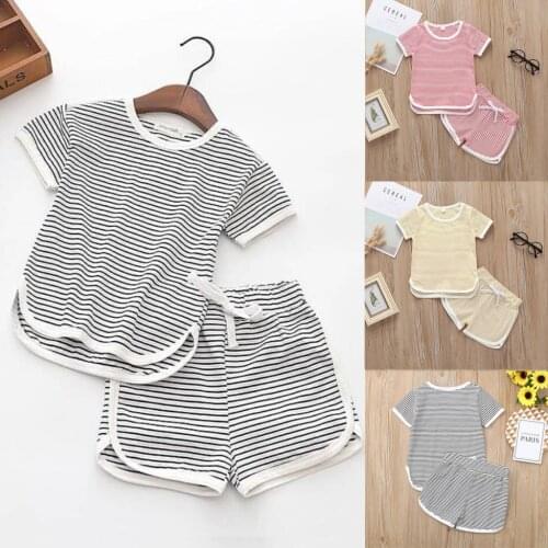 2020 New Toddler Kids Baby Girl Boy Striped Tops T-shirt Shorts Pants 2pcs Clothes Set Kids Child Summer Baby Girl Clothes