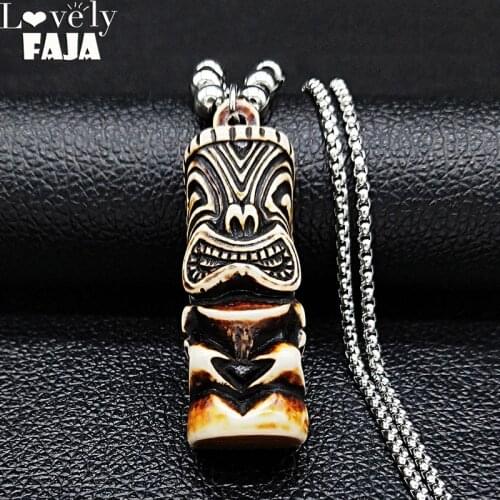 2021 Stainless Steel Imitation Long Necklace Tribal Tiki Man Totem Pendant Necklace Amulet Jewelry Gift collares largos N19804