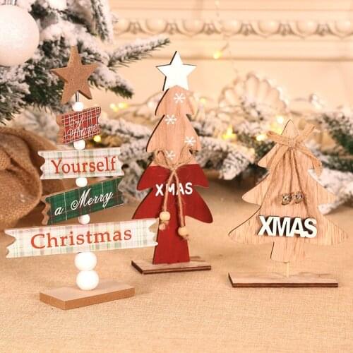 2021 New Year Natural Xmas Elk Wood Craft Happy Christmas Tree Ornament Decoration for Home Wooden Pendant Navidad Gifts Craft