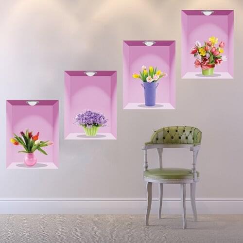 3D Wall Sticker Vinyl Decals Poster For Living Room Bedroom Background Simulation Flower Vase Wallpaper