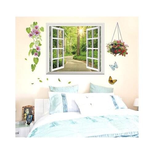 3D Wall Sticker Fake Windows Shade Of Trees Landscape Painting Wall Pictures For Living Room Bedroom Bathroom Kitchen Stickers