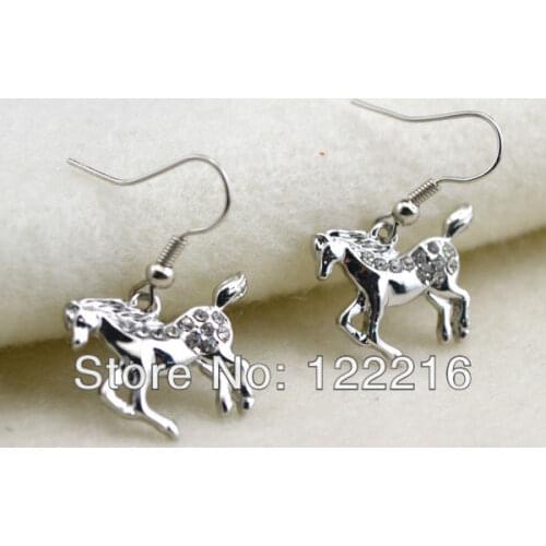 5pair a lot Imitation Rhodium plated clear crystal horse earring(E1000174)