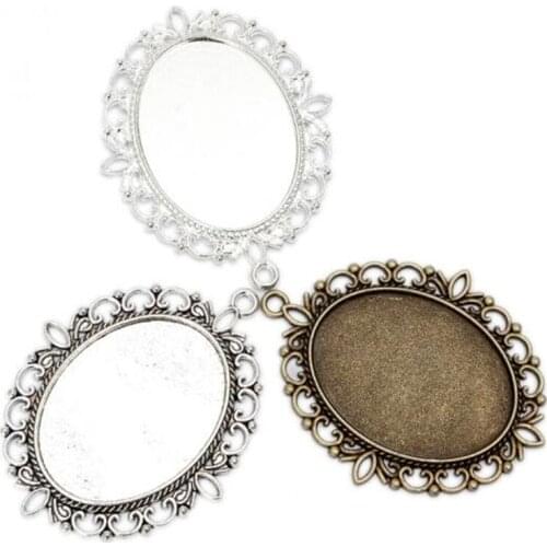 5pcs/lot Retro 30x40mm Oval Pendant Settings Cabochons Bases Bezel Trays Fit Cabochon Cameo DIY Necklace Finding