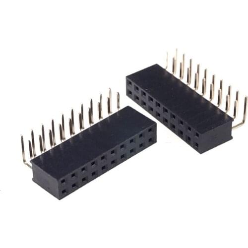 50 Pcs 2x10 Position 20 Pin 2.54MM PCB Female Header Receptacle Right Angle DIP Horizontal Board Mount