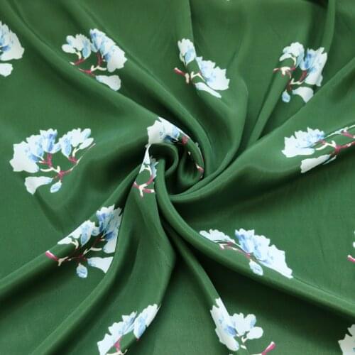 50cm*135cm Deep Green Floral Silk Crepe DE Chine Fabric For Satin Dress Material