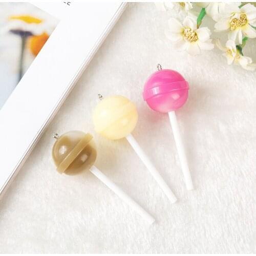6Pcs/Lot 70*27mm Cute Gradient Color Food Simulation Round Resin Lollipop Decoration Crafts