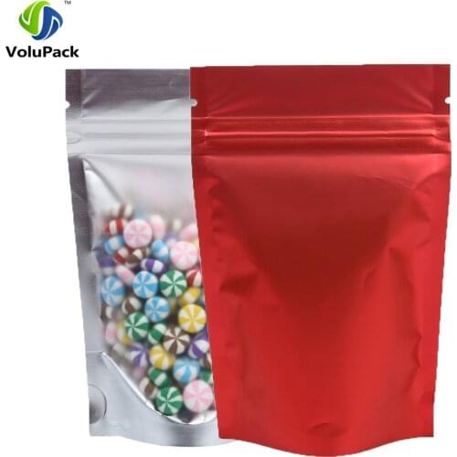 8.5x13cm (3.25x5in) 100pcs/lot Matte Translucent Mylar Foil Heat Seal Red stand up pouch zip lock Storage packaging bag