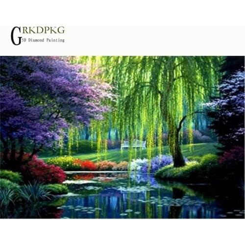 GRKDPKJ 5d diamond painting willow full drill square diamond embroidery Cross stitch pictures of rhinestones Wedding decoration