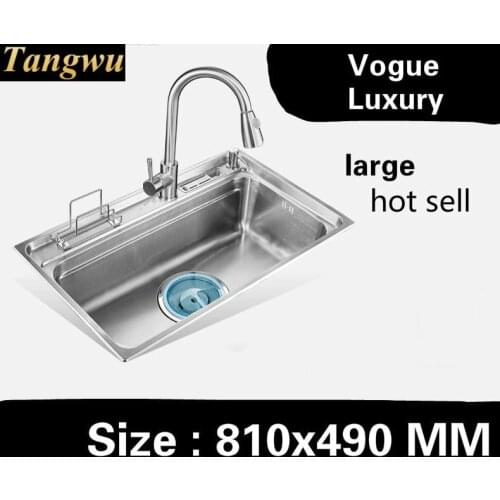 Free shipping Home high capacity vogue kitchen single trough sink wash vegetables 304 stainless steel big 810x490 MM