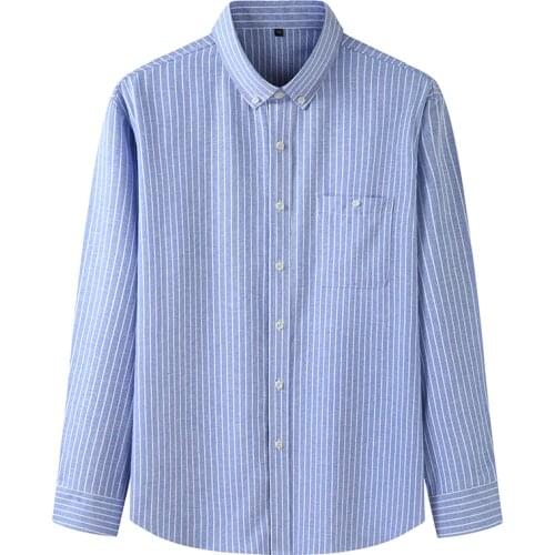 Plus Large Size 8XL 7XL 159cm Chest Mens Business Casual Long Sleeved Shirt Classic Striped Male Social Dress Shirts Purple Blue
