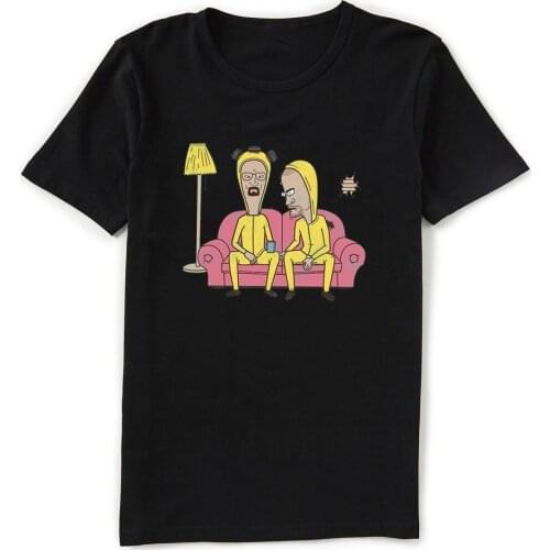 Beavis And Butthead X Breaking Bad Jeese And Walter Funny Black T-Shirt Printed Tee Shirt