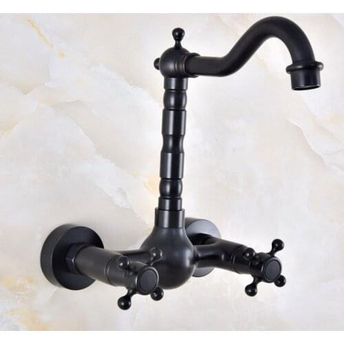 Black Oil Rubbed Bronze Bathroom Kitchen Sink Faucet Mixer Tap Swivel Spout Wall Mounted Two Handles mnf848