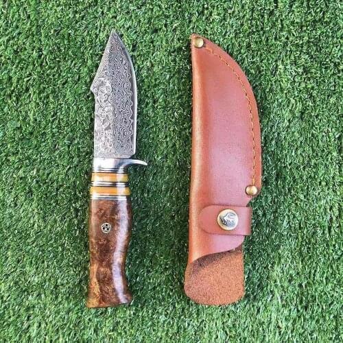 Damascus outdoor hunting knife tactics straight knife outdoor camping Damascus knife ebony handle straight knife