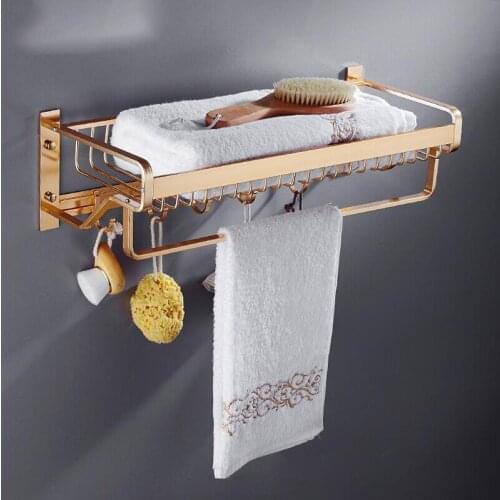 Bathroom towel rack Double Tier shower Storage Rack Wall Mounted gold towel rack aluminium nail or nail free