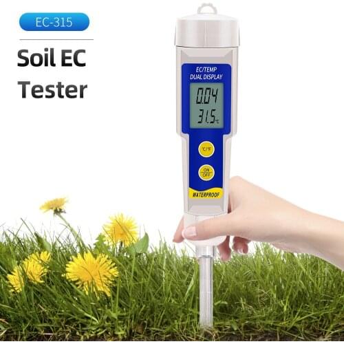 EC-315 Soil EC Temperature Tester Waterproof 0~4.00mS/cm 2 in 1 Multipurpose Conductivity CF with ATC Garden Plant Flowers Meter