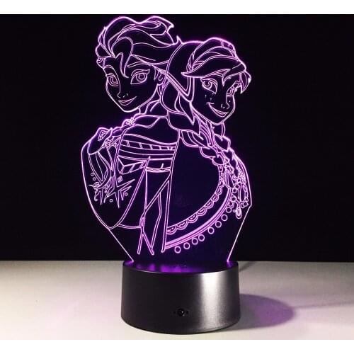 Cartoon Figure 3D Girl Sisters Night Light LED Lamp 7 Colorful Atmosphere Gadget Decor Bedroom Baby Girl Kids Gifts Drop Ship