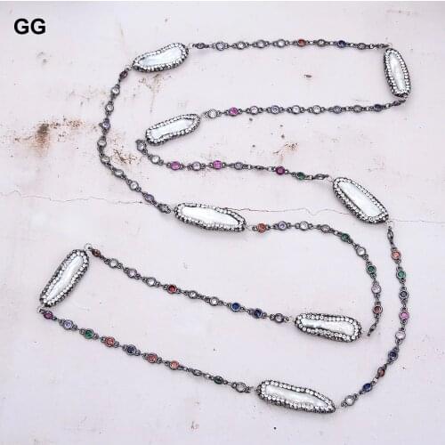 GuaiGuai Jewelry 38" White Biwa Pearl Multi Color Crystal Chain Necklace