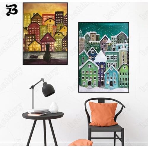 Canvas Painting Summer House Posters Prints Decorative Canvas Painting Wall Art Pictures Cartoon Retro Living Room Wall Decor