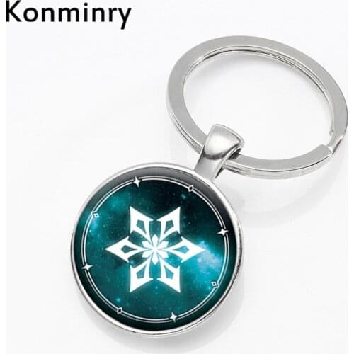 Game Genshin Impact Keychain Ice Grass Fire Elements Eye of God Glass Cabochon Pendant Keyring Jewelry Gifts