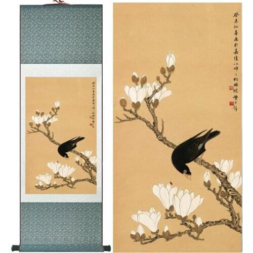 Birds and flower painting silk scroll painting traditional birds and flower painting Chinese birdsPrinted painting