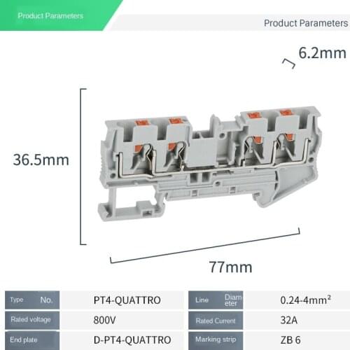 Din rail Terminal blocks 10Pcs PT4-QUATTRO 4 Connectors Push In Spring Screwless Feed Through Terminal Block strips