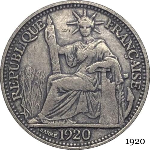 France French Indochina 1920 Barre 10 Cent Centimes Piastre Copy Coin Cupronickel Silver Plated Republica Francaise Replica