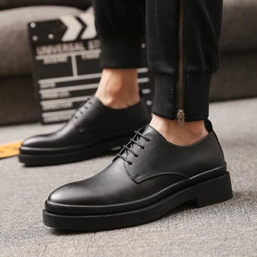 Korean designer men casual business wedding formal dresses original leather shoes black platform shoe lace-up gentleman sneakers