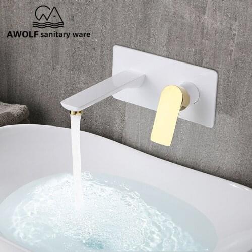 Bathroom Basin Faucet Wall Mounted Solid Brass Hot Cold Water 2 Pcs Mixer Tap Split Switch Black Antique White Gold FaucetML8065