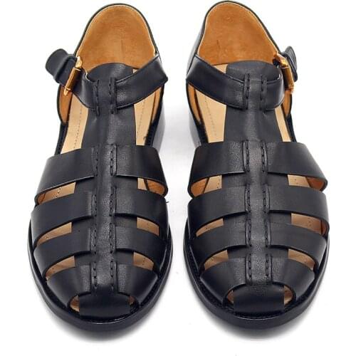 2018 New Rome Sandals Handmade Genuine leather Cut out Flat heel Mens Gladiators